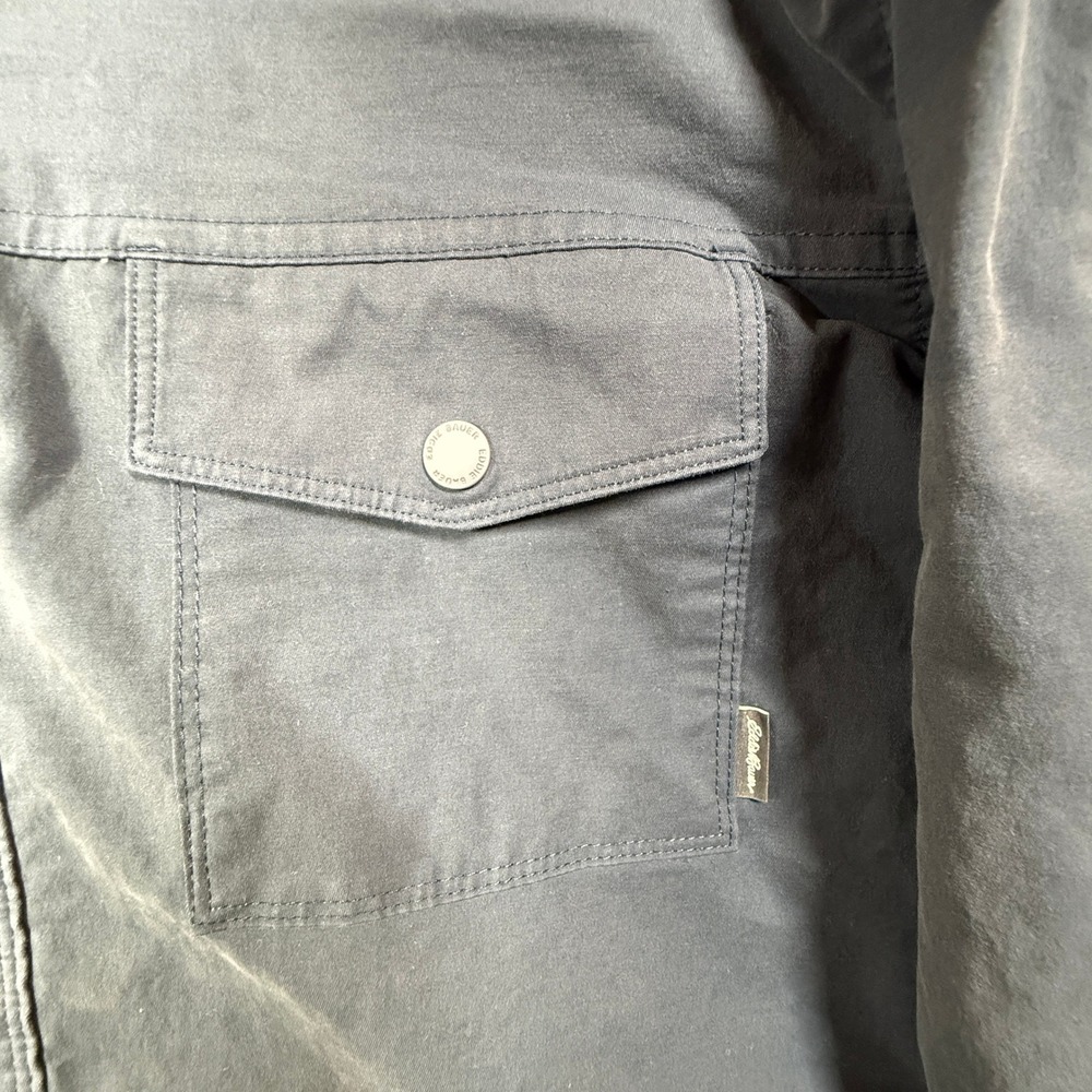 Eddie Bauer Jacket Mens L Fleece Lined Canvas Shirt Blue Gray Plaid Large - Picture 3 of 7